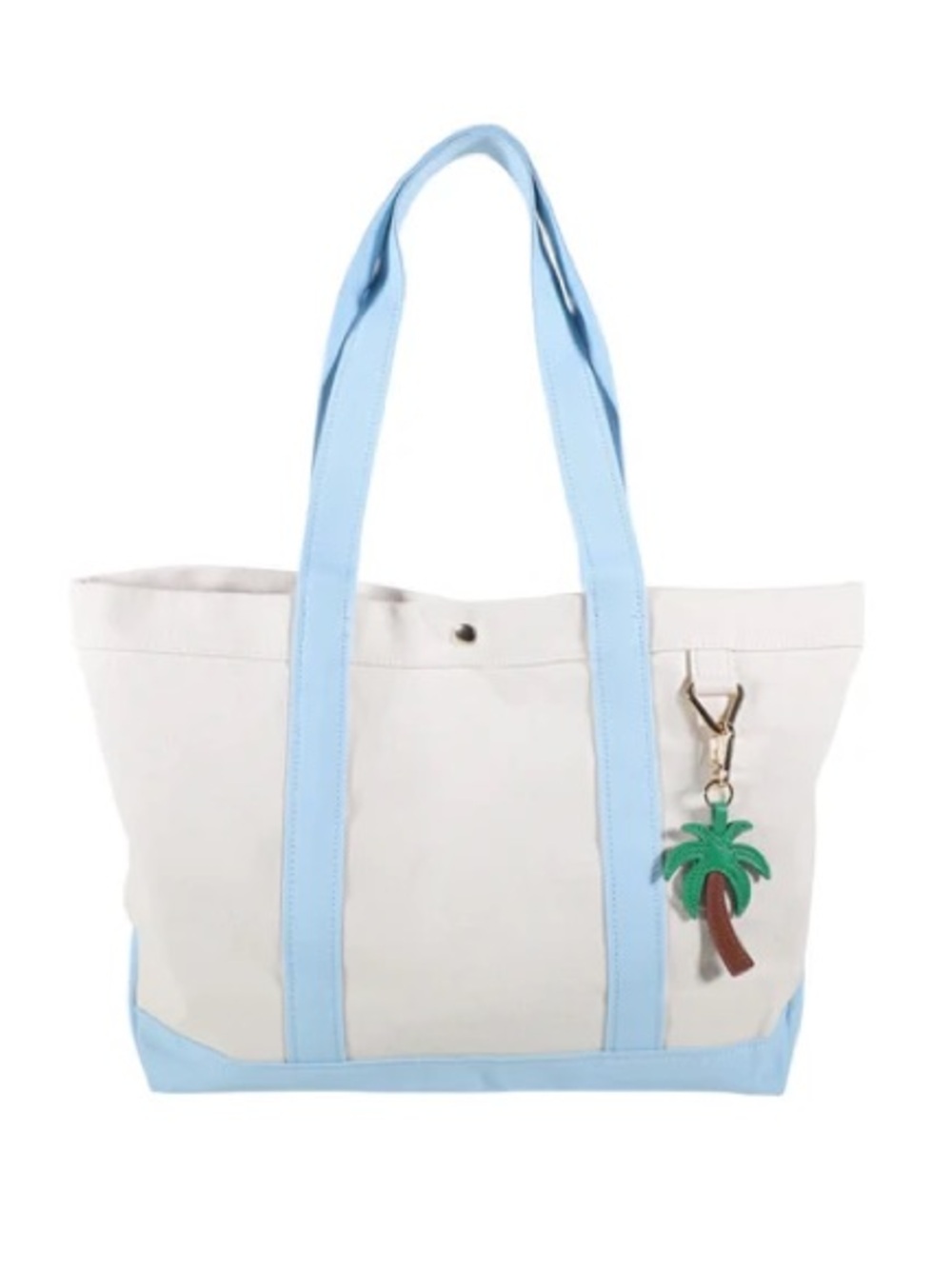 BNWOT - Baublebar Cream Canvas Tote Bag with Light Blue Trim and Palm Tree Charm - Picture 2 of 7